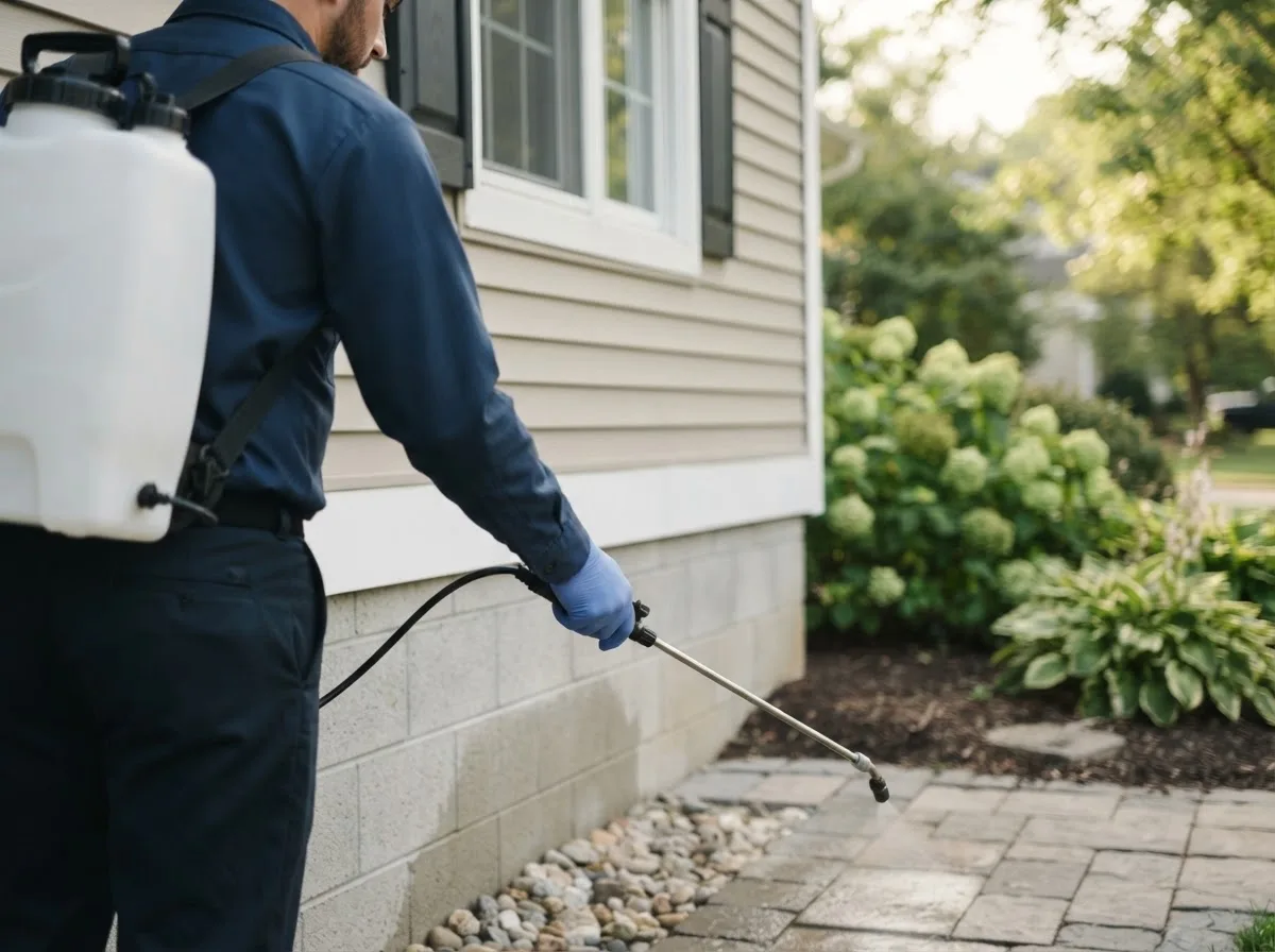 Pest control technician inspecting a home in Aberdeen, ID